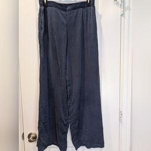 🔥 Lunya 100% Silk Wide Leg - Split Lounge Pants Navy Silk "Good In Bed" Medium
